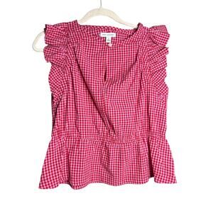 Free Assembly Women’s sz small  Red/White gingham  Y2K Ruffled cap sleeves